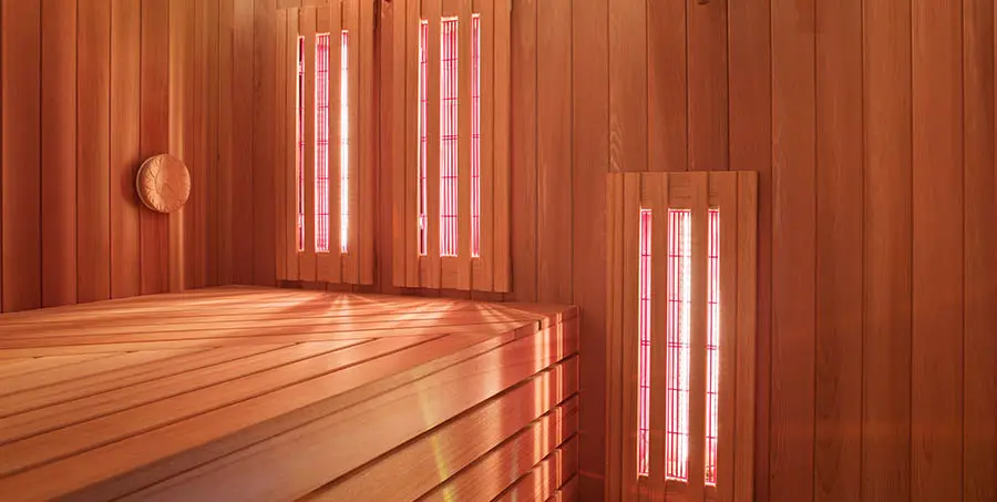 Interior of Finnish sauna, infrared panels for medical procedures