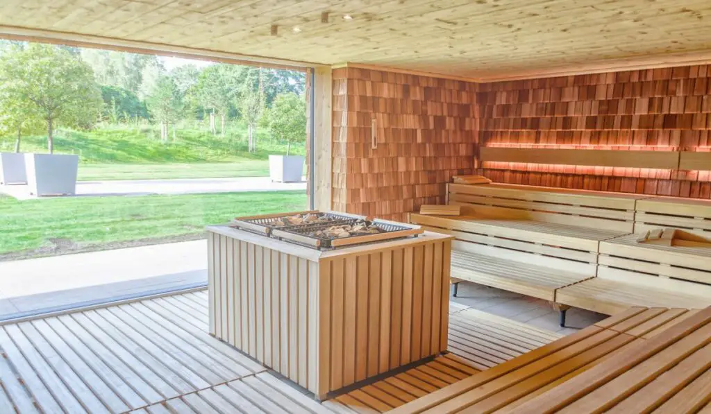 Dry Finnish sauna with double oven and large panoramic window