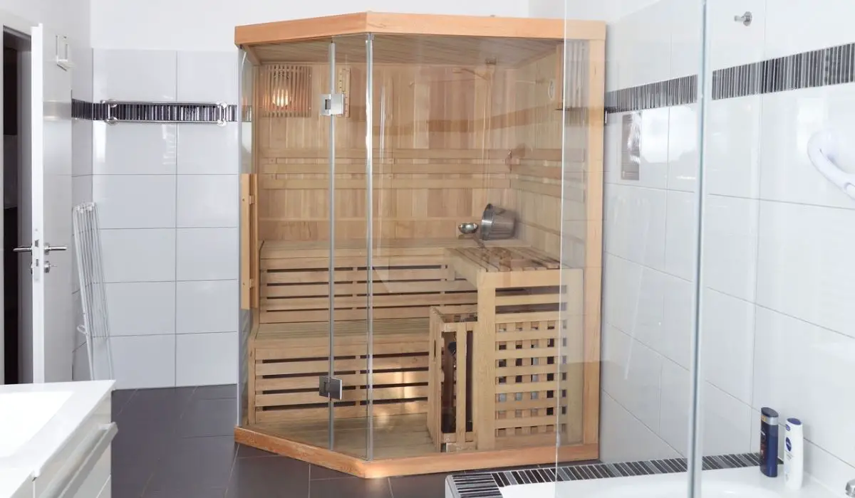 Bathroom at home with homemade sauna bath tub