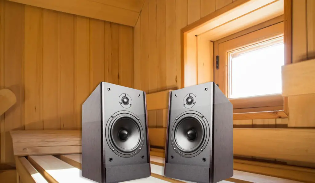 Speakers inside of a sauna